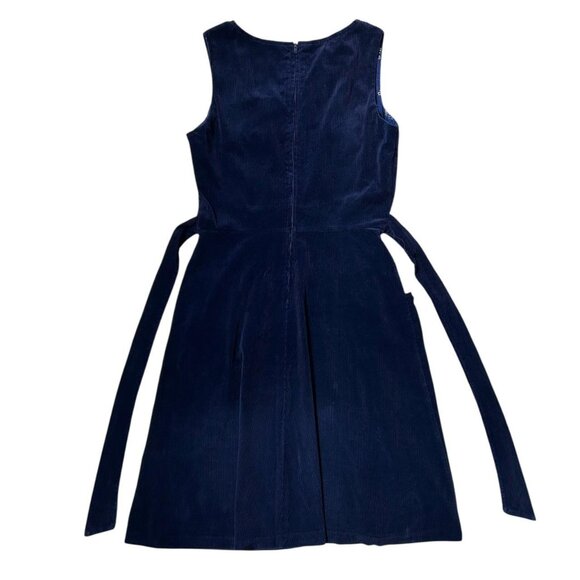 70s vintage navy blue corduroy dress midi pockets sleeveless cottage prep twee. - Picture 3 of 8